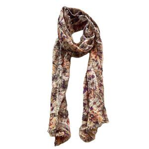 Portofino Floral Scarf Purple Tan Italian Cashmere Silk Wrap Women Shawl NEW